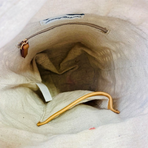 Tommy Bahama Cane Wicker Bucket Bag Drawstring Linen Lined Purse Beige Crossbody - Picture 7 of 11